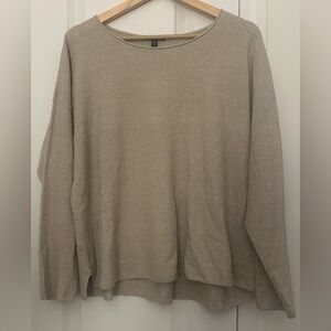 Eileen Fisher Organic Cotton Linen Blend Long-Sleeve Top Natural Size L